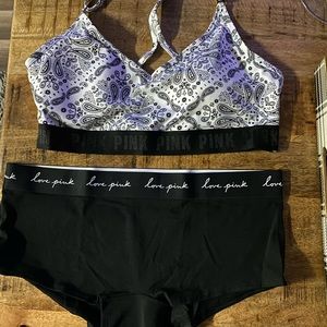 VS PINK Strappy B&W  Bra and Panty Set XL NIP